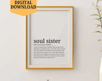 Soul Sister Definition Printable Wall Art | Best Friend Gift Digital Download | Friendship Quote Home Decor Print