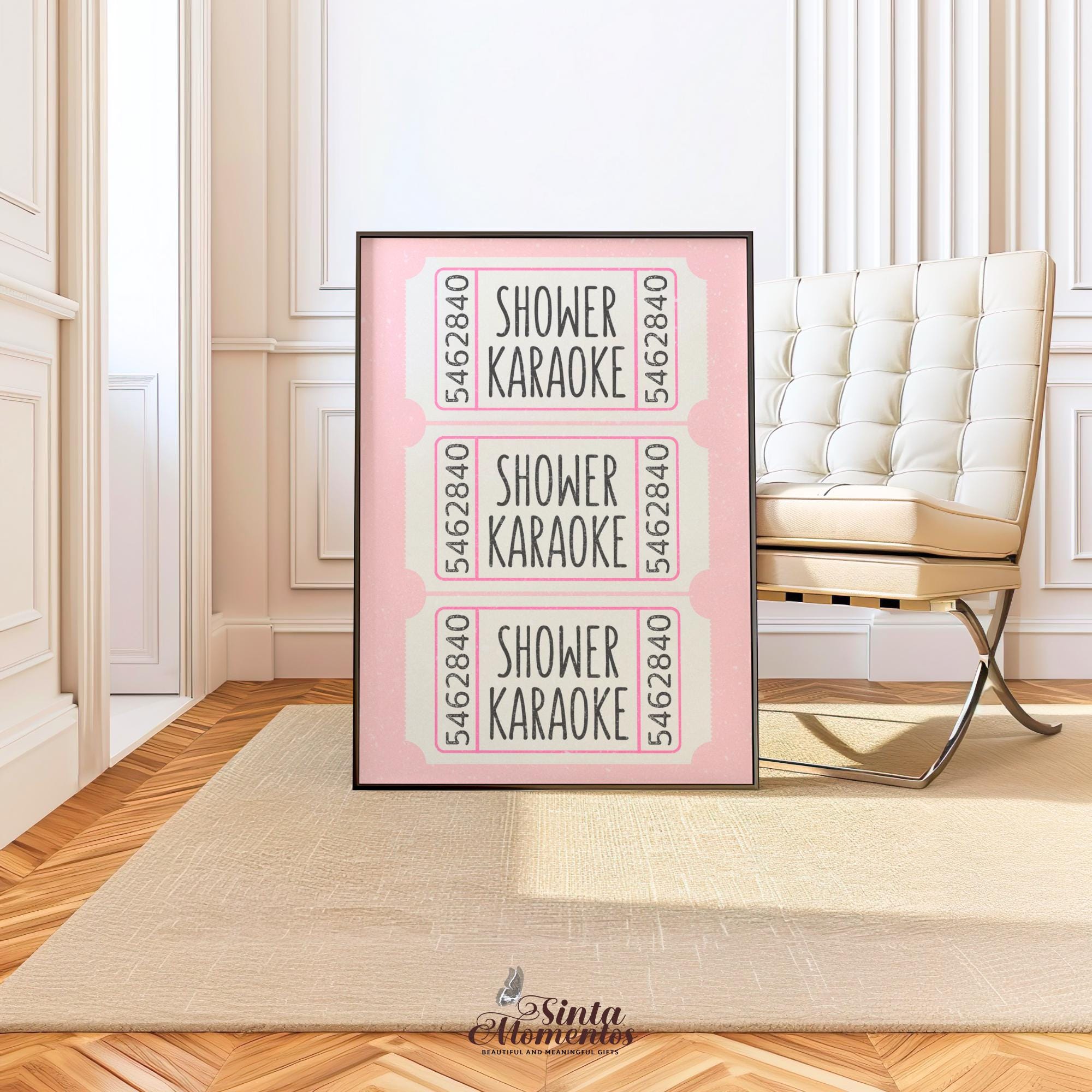 Trendy Shower Karaoke Ticket Print Digital Download Pink Bathroom