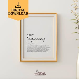 Definizione di "Nuovo Inizio" ispiratrice, stampabile, poster motivazionale per un nuovo capitolo, download digitale, regalo con stampa di "Nuovo Inizio"