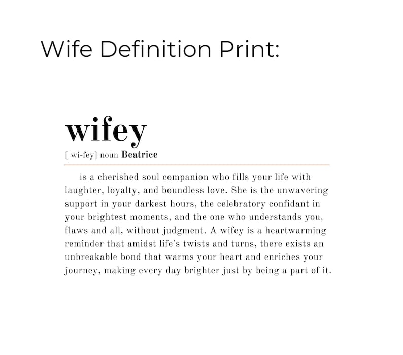 Wifey Definition Photo Print, Wife Anniversary Gift, Digital Wife Definition Download Wall Frame