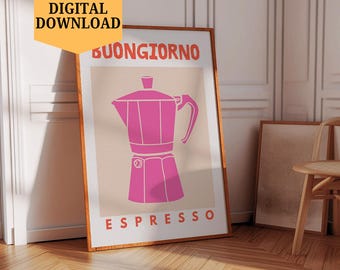 Impressão de cafeteira expresso: pôster de café de cozinha moderna (download digital)