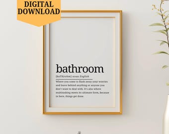 Funny Bathroom Definition Printable Wall Art | Powder Room Humor Sign Digital Download | Bathroom Decor Gift for Her Home