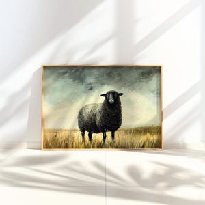 Vintage Black Sheep Printable Wall Art Black Sheep Painting Digital Download Rustic Country Art Black Sheep Farm Animal Poster Sheep Art