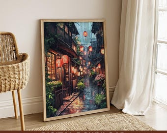 Japanese Anime Wall Art Poster, Cafe Scene Wall Art Print, Japanese Wall Decor, Japanese Illustration Poster, Digital Download, Anime Lovers