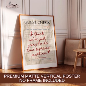 Coffee Guest Check Print Retro Espresso Martini Poster Ship (Unframed) Cocktail Poster Bar Cart Decor Wall Art Martini Fun Bar Art 300DPI