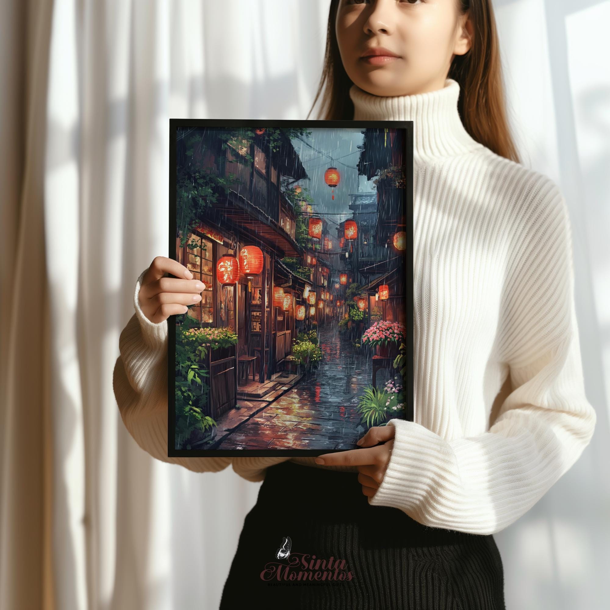 Japanese Anime Wall Art Poster, Cafe Scene Wall Art Print, Japanese
