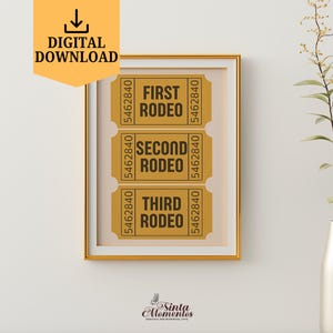 Retro First Rodeo Żółty Bilet Drukowalny Sztuka Ścienna Pierwszy Rodeo Bilet Stub Cyfrowe Pobieranie Motywacyjny Cytat Wydrukuj Modny Plakat Wózek Barowy