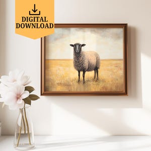 Vintage Black Sheep Printable Wall Art Black Sheep Painting Digital Download Country Black Sheep landscape Poster Cottagecore Wall Art Decor