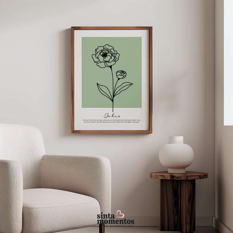 Custom Birth Flower Print | Personalized Birthday Botanical Line Art | Floral Name Gift for Mom Digital Download image 10