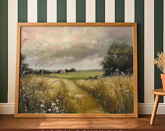 Landscape Road Giclee Art Print, Country Landscape Print, Vintage Cottage Oil Painting, Landscape Country Oil Painting, Countryside Digital