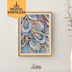 Printable Oyster Shell Painting Colorful Pastel Oyster Shell Digital Download Only Coastal Beach House Wall Art Print Trendy Home Decor