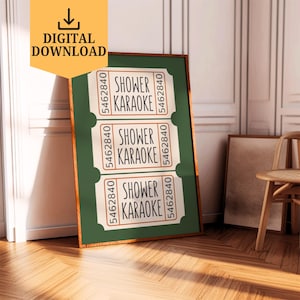 Vintage Shower Karaoke Ticket Printable Wall Art Funny Bathroom Signs Shower Karaoke Sage Green Bathroom Decor Digital Download Singer Gift