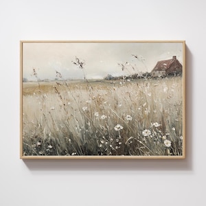 Vintage Wildblumen Ölgemälde Muted Wildblumen Wand Kunst Landschaft Digitaler Download Bauernhaus Wand Kunst Sommer Natur Gemälde