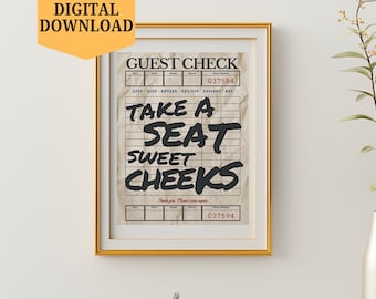 Stampa Take A Seat Sweet Cheeks: divertente decorazione retrò per il bagno (download digitale)