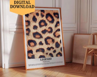 Leopard Definition Print, Leopard Poster Digital Download, Maximalist Wall Decor, y2k room decor, Trendy Wall art
