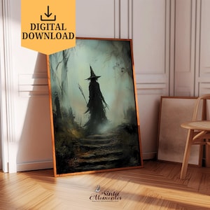 Witchy Decor Halloween Wall Art Spooky Witch Painting Printable Wall Art Digital Download Rustic Halloween Decor Witching Hour Dark Academia