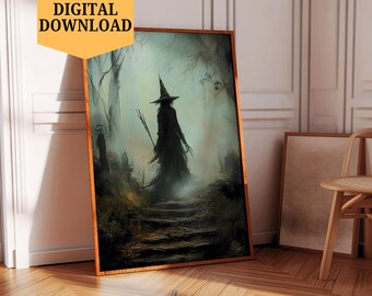 Witchy Halloween Wall Art Printable | Spooky Witch Painting Digital Download | Gothic Halloween Home Decor Print