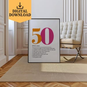 Definizione di cinquant'anni, stampa da parete, poster di compleanno del 1975, stampa divertente della definizione del 50° compleanno, regalo stampabile per il 50°, poster per il 50° compleanno