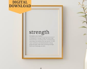 Strength Definition Printable Wall Art, Inspirational Quote, Strength Meaning Digital Download, Meaningful Wall Art Decor, Strength Meaning