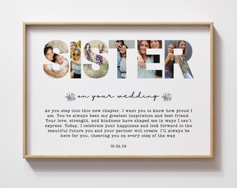 Schwester Hochzeitsgeschenk Personalisiertes Hochzeitsgeschenk für Schwester Personalisierte Schwester Foto Collage Poster Schiff Ungerahmt Schwestern Print Hochzeit Andenken Geschenk