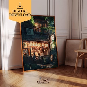 Cafe Wall Decor Ghibli Film Inspired Wall Art Coffee Painting Printable Wall Art Restaurant Decor Coffee Bar Wall Decor Digital Download