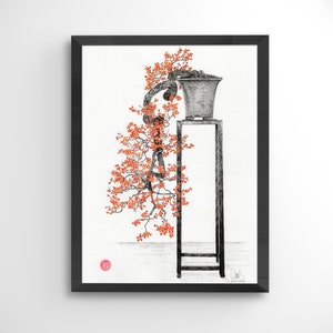 5 bonsáis Celastrus: estilo Kengai, póster, decoración, arte, japonés, regalo, impresión, dibujo