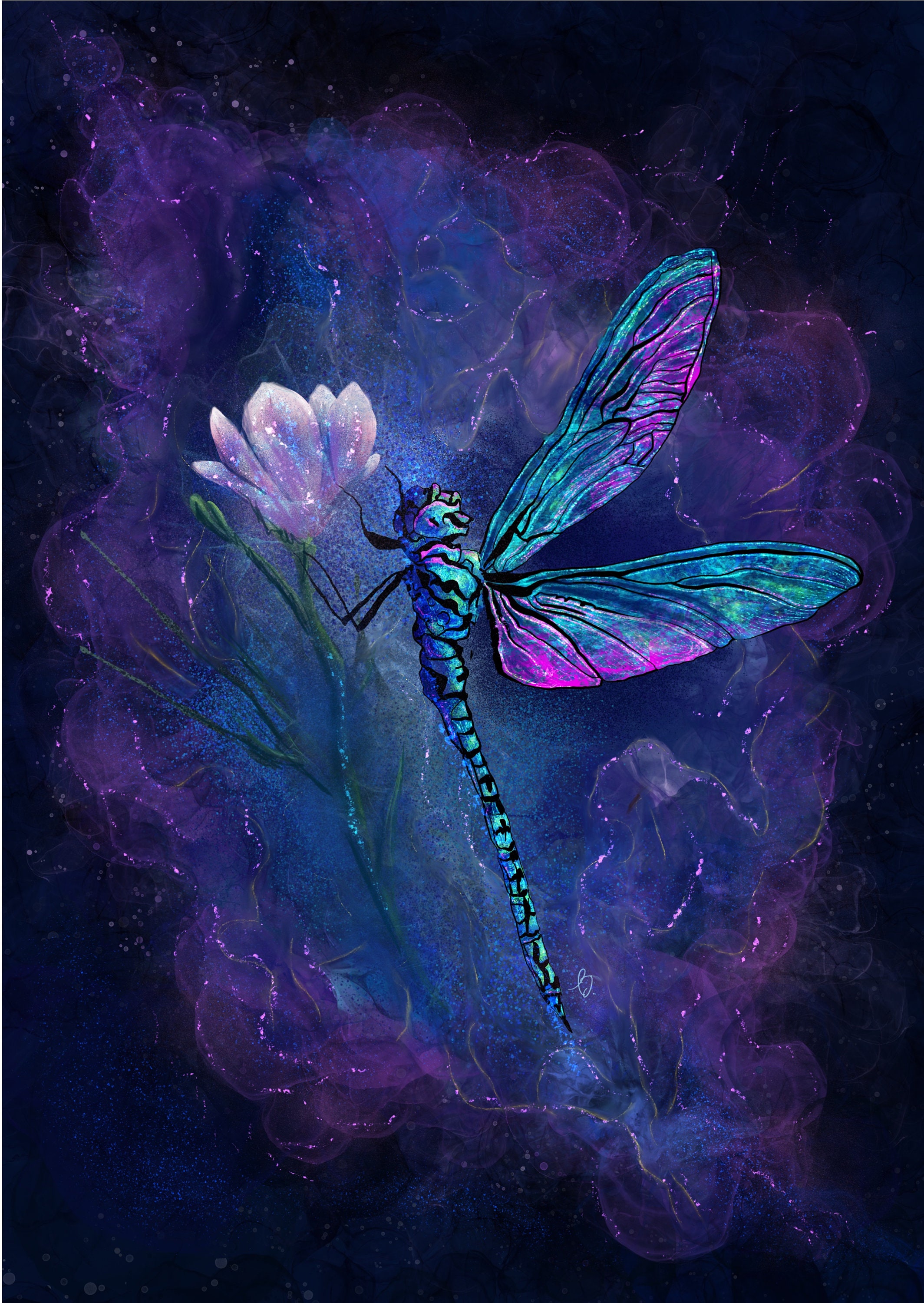 Dragonfly Wall Art Print Abstract Dragonfly Insect Nature Wildlife Home