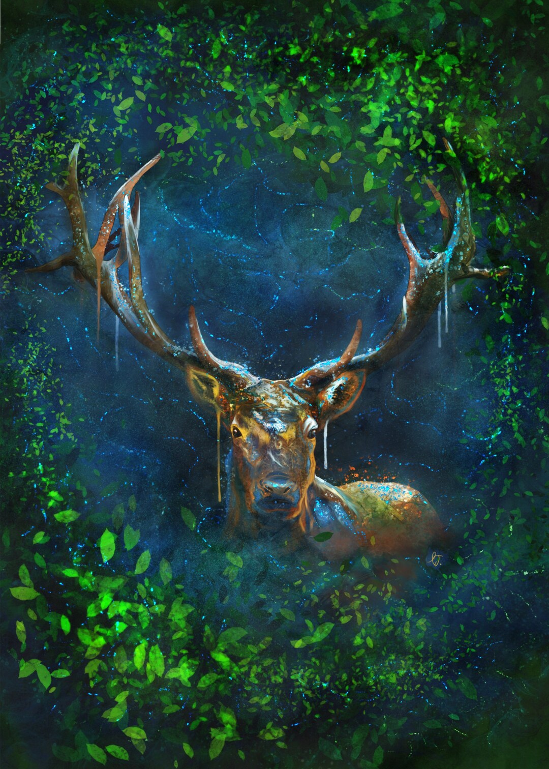 Stag Wall Art Print Abstract Woodland Nature Forest Wildlife Home Decor ...