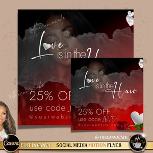 Valentine's Day Hair Flyer DIY Templates on Canva- Discount code theme