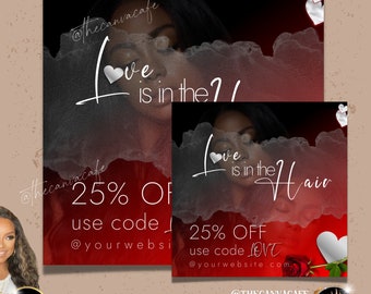 Valentine's Day Hair Flyer DIY Templates on Canva- Discount code theme