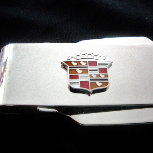 Cadillac Silver Hinged Locking Back Money clip -Free Engraving Great Gift for Birthdays, , Christmas Gift, Father's Day, New car gift