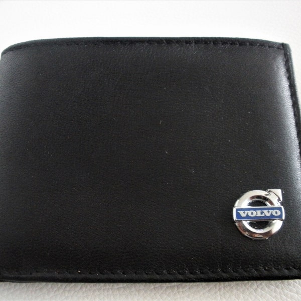 Volvo Vintage Top Grain Black Leather Bifold Wallet, RFID Great Gift for Birthdays, Graduation, Christmas Gift, Father's Day,