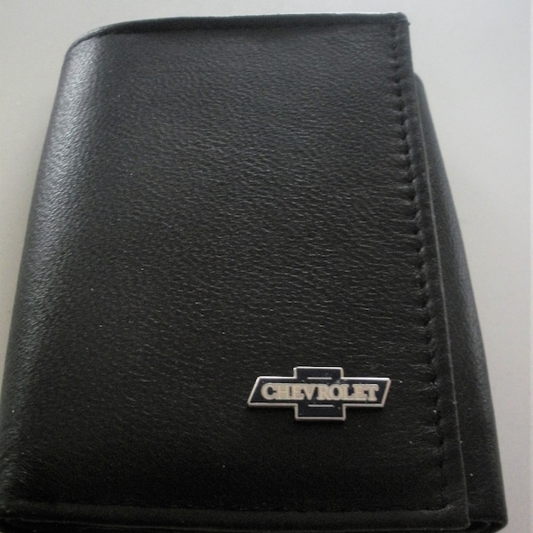 Chevrolet  RFIDFProtected Top Grain Black Leather Trifold Wallet, Great Gift for Birthdays, Christmas Gift, Father's Day, New Car Gift.