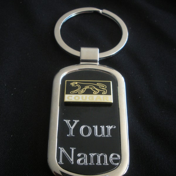 Mercury Cougar Luxury Black Onyx & Silver Keyring-Free Engraving, , Birthday, Graduation, Christmas Gift, Keepsake, New Car Gift