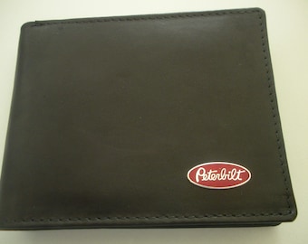 Peterbilt Truck Top Grain Black Leather Bifold Wallet, RFID Protected Great Gift for Birthdays,, Christmas Gift, New Car Gift, Father's Day,