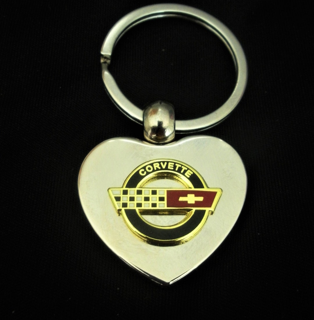 Corvette C4 Silver Heart Shaped Keyring free Engraving Birthday