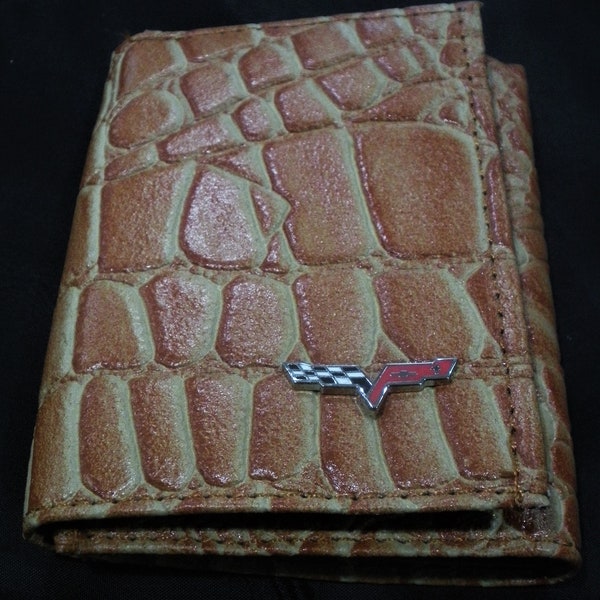 Corvette C6 Natural Skin Faux Alligator Trifold Wallet, Great Gift for Birthdays, Graduation, Christmas Gift, Father's Day,