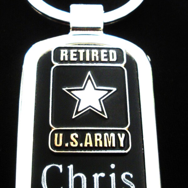 Army Retired United States)Luxury Black Onyx & Silver Keyring-Free Engraving, , Birthday, Graduation, Christmas Gift, NewCar Gift, Keepsake