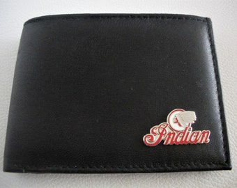 Indian Motorcycle Top Grain Black Leather Bifold Wallet  Great RFID ProtectedGift for Birthdays, Christmas Gift, New Car Gift, Father's Day,