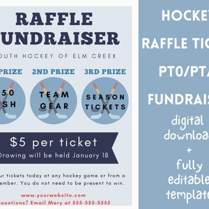 Eishockey GEWINNSPIEL Fundraiser Editierbare Vorlage für PTO und PTA. Flyer für Jugendschulsport und Gemeinschaftsveranstaltungen. Bearbeitbare Vorlage diy