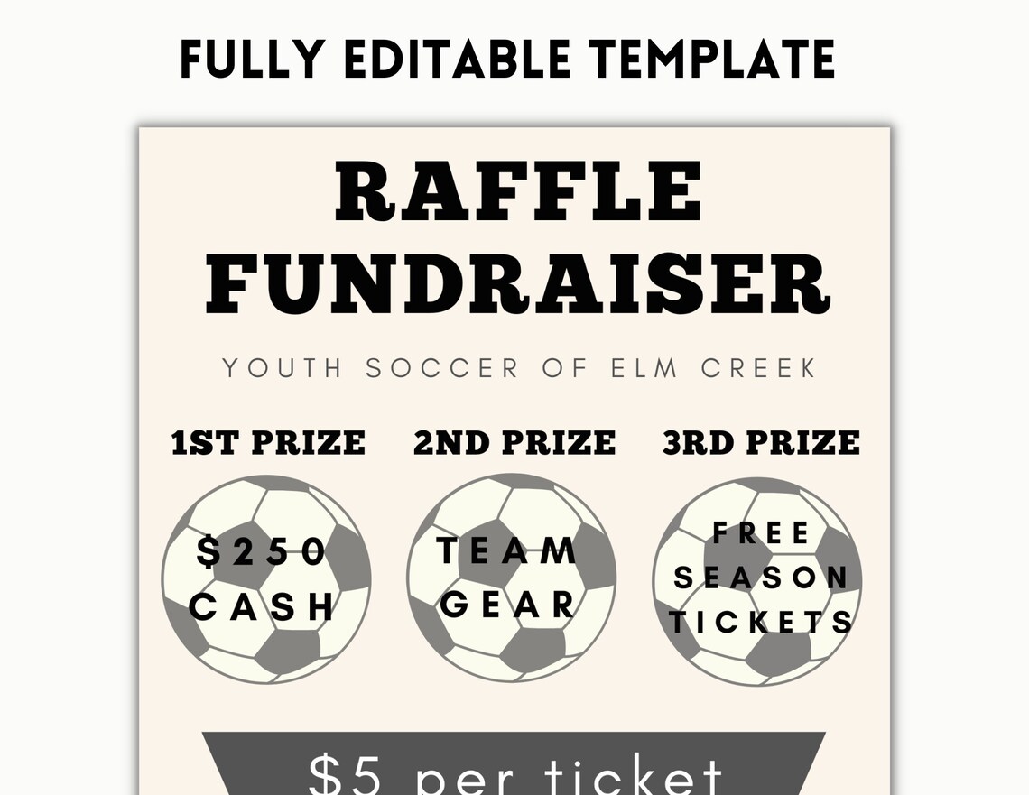 Pto Day Raffle Sign Soccer RAFFLE Fundraiser Editable Template for PTO and PTA. Flyer for ...