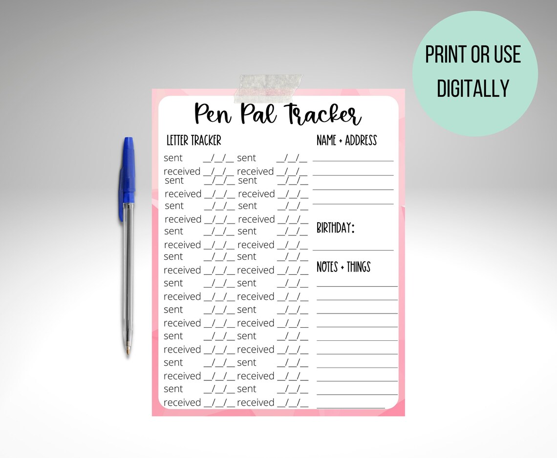 Printable Pen Pal Letter Tracker | Etsy