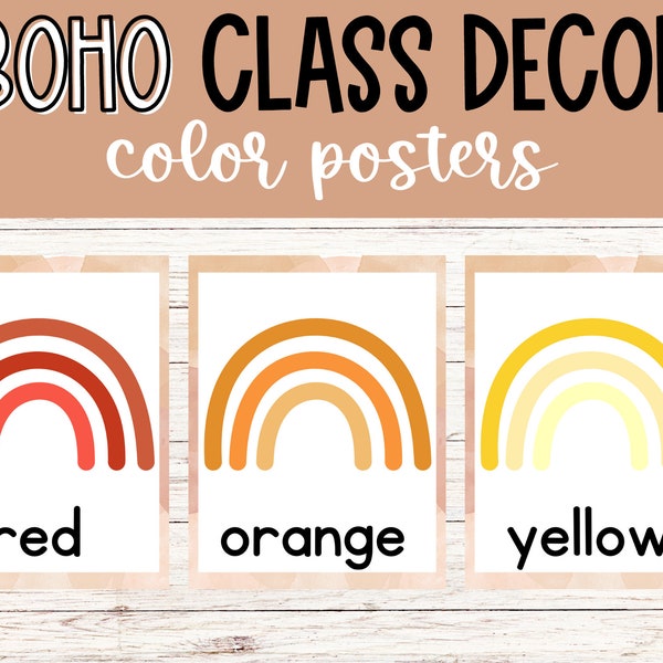 Printable BOHO Rainbow Colors  Neutral Theme Classroom. Bulletin Board Decor. Teacher and Homeschool Resources