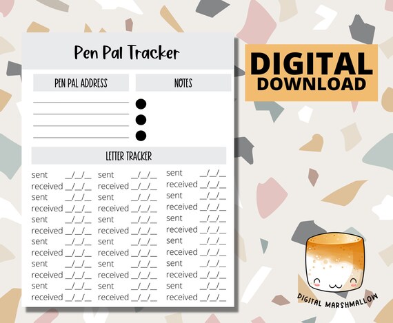 Printable Pen Pal Tracker for Planner | Etsy