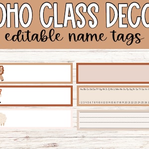 Neutral BOHO Desk Name Tags and Labels for Classroom Decor | Editable and Printable