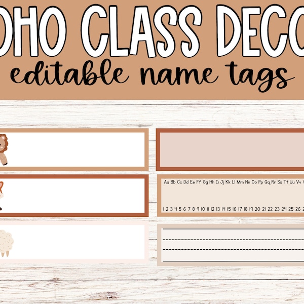 Neutral BOHO Desk Name Tags and Labels for Classroom Decor | Editable and Printable