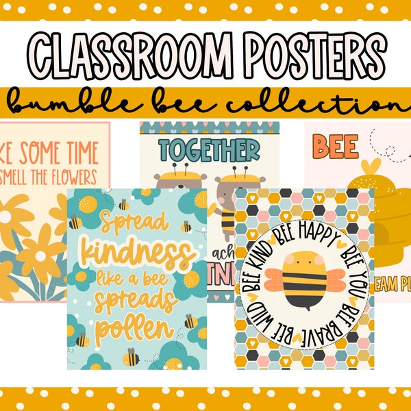 Motivational Posters for Bulletin Board With Bumble Bee Decor Kit for Teacher Classroom