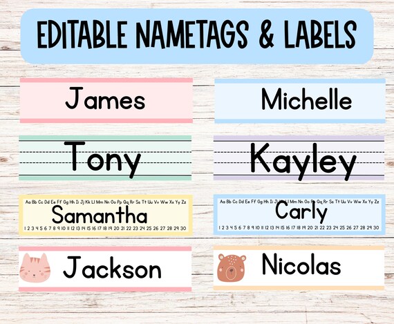 Rainbow Pastel Desk Name Tags and Labels for Classroom Decor