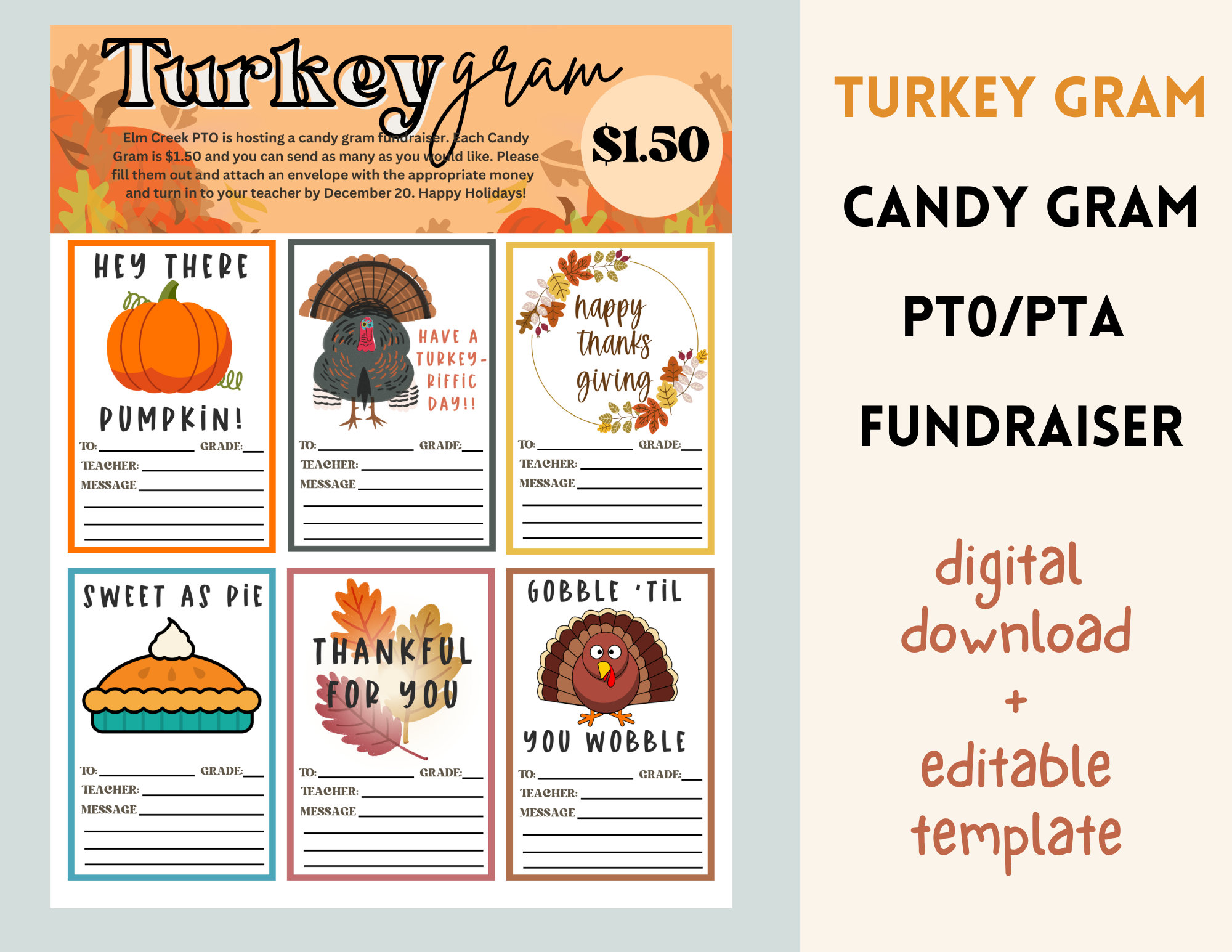 turkey thanksgiving gram candy gram fundraiser for pto/pta school