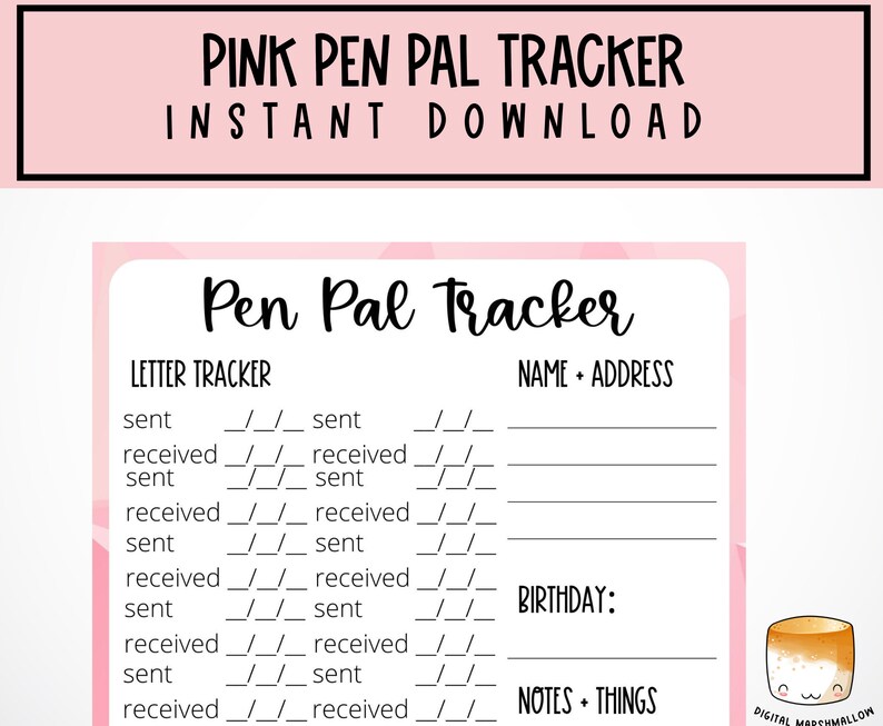 Printable Pen Pal Letter Tracker | Etsy